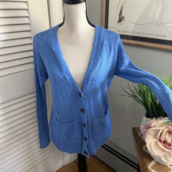 ABERCROMBIE FITCH Sweater Womens Medium Blue Cardigan Pockets Preppy Casual - Picture 1 of 10